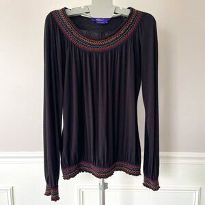 Miley Cyrus & Max Azria Black Long Sleeved Smocked Waist Top